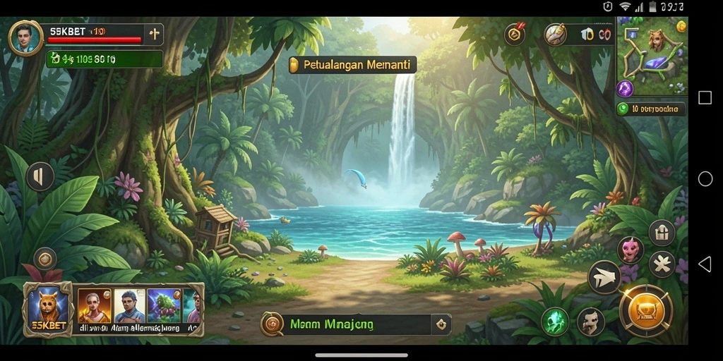Screenshot gameplay 55KBET menunjukkan petualangan seru di dunia fantasi.