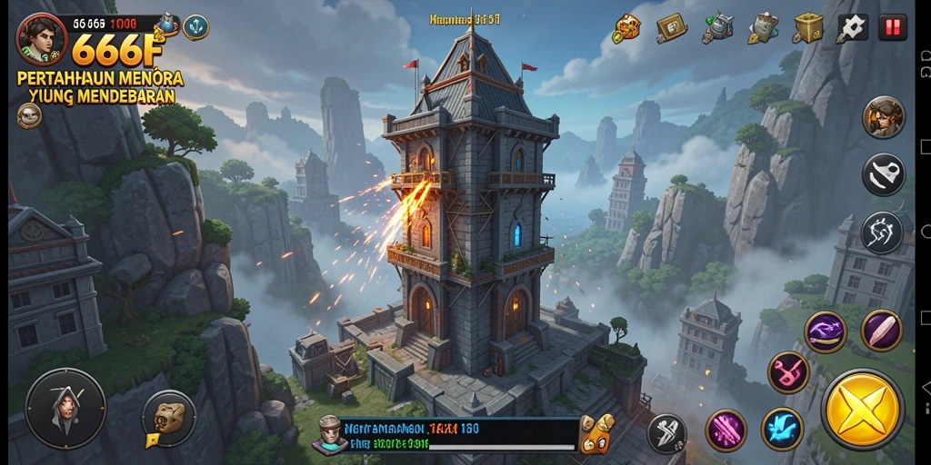 Screenshot 666F menampilkan menara dan musuh dalam aksi Tower Defense.