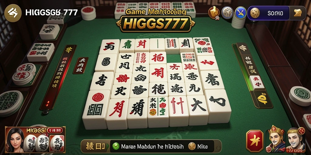 Tampilan gameplay mendebarkan HIGGS777 dengan ubin Mahjong yang berwarna-warni.