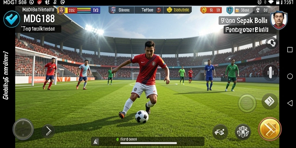 Screenshot gameplay MDG188 menampilkan aksi seru pertandingan sepak bola.