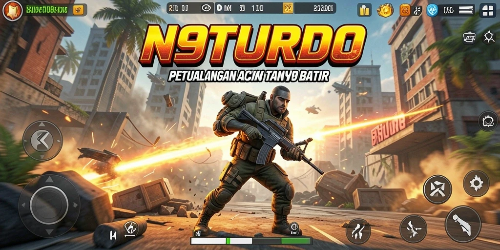 Tampilan gameplay N9TURBO yang penuh aksi mendebarkan.