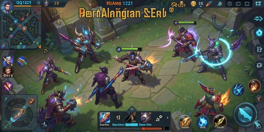 Screenshot gameplay QQ1221 yang menampilkan pertarungan seru antar karakter.